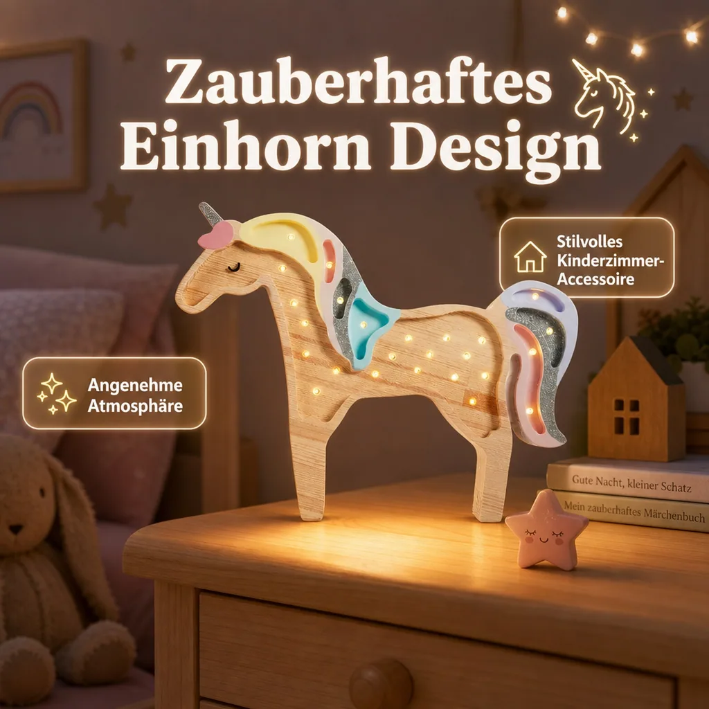 Little Lights Nachtlicht Kinder, Nachtlampe Einhorn - 100% Kiefernholz natur, Farbe: Regenbogenholz