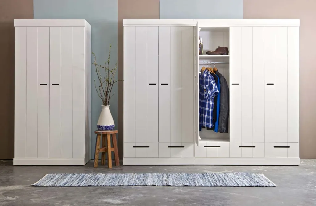 WOOOD 2 türiger Kleiderschrank erweiterbar Schubladen weiss