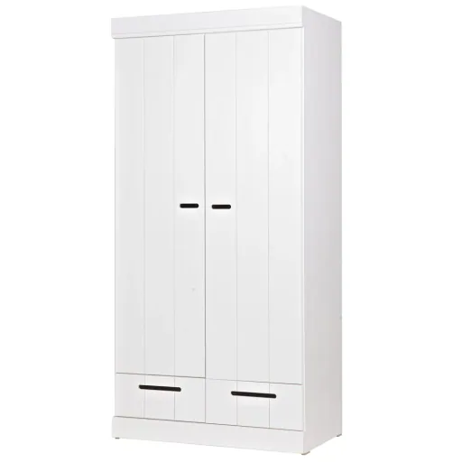 WOOOD 2 türiger Kleiderschrank erweiterbar Schubladen weiss