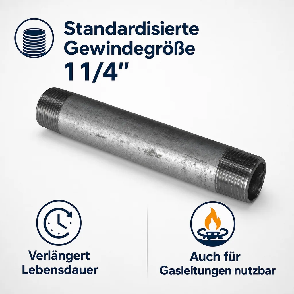 Rohrnippel, Gewindefitting verzinkt, 1 1/4" AG x AG, 40mm
