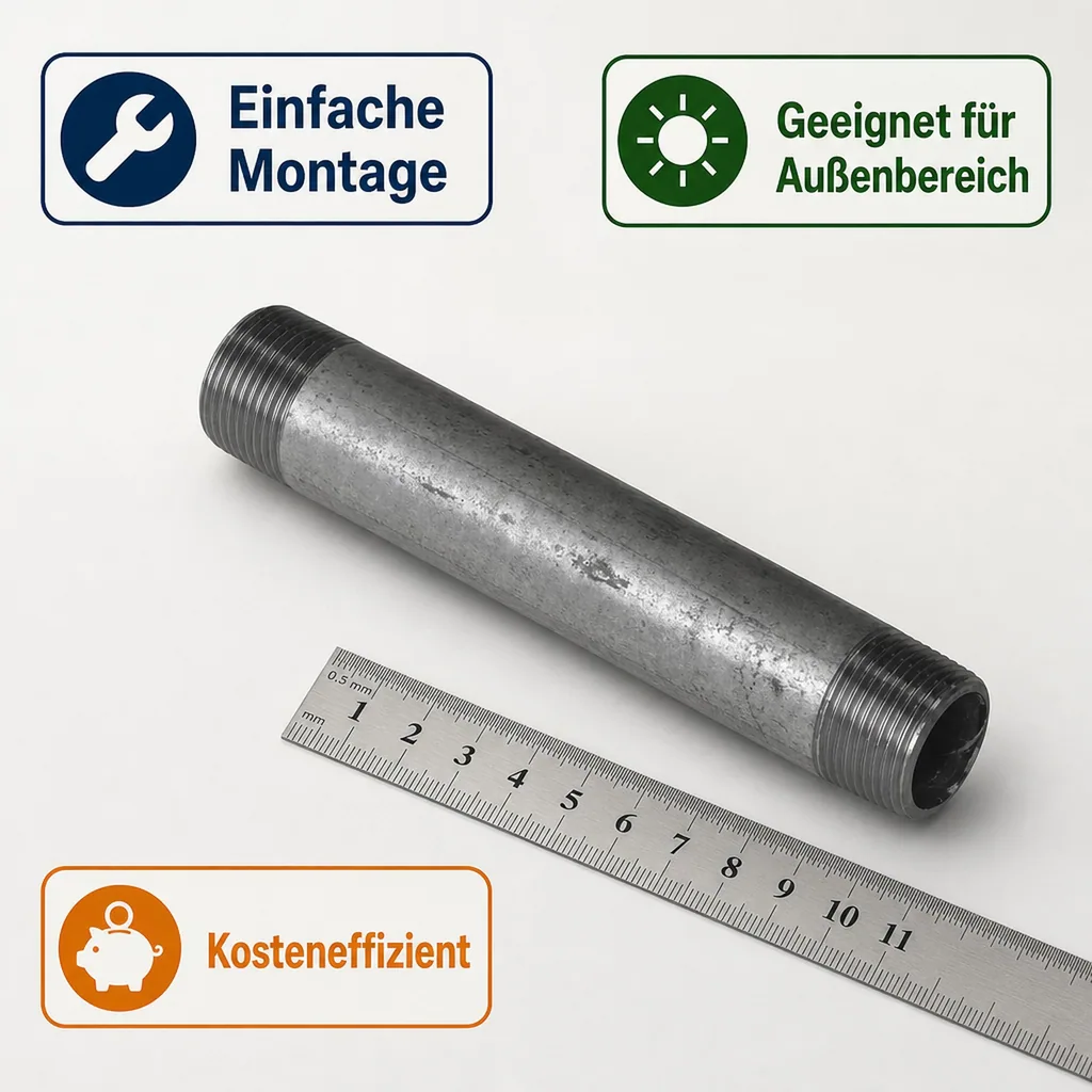 Rohrnippel 2 Zoll, Gewindefitting verzinkt, 2" AG x 2" AG 80 mm, Stahlrohrnippel