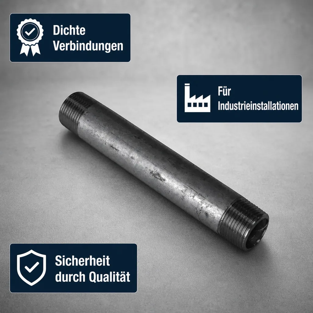 Rohrnippel 2 Zoll, Gewindefitting verzinkt, 2" AG x 2" AG 80 mm, Stahlrohrnippel
