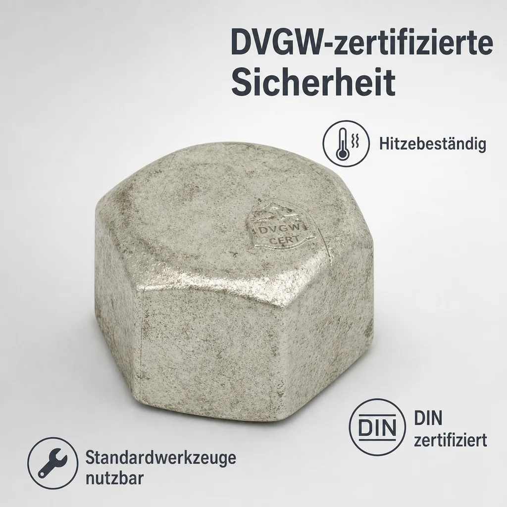 Gewindefitting, Temperguss Kappe, Hexagon 1/2" IG