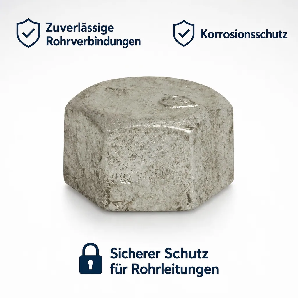 Gewindefitting, Temperguss Kappe, Hexagon 1/2" IG