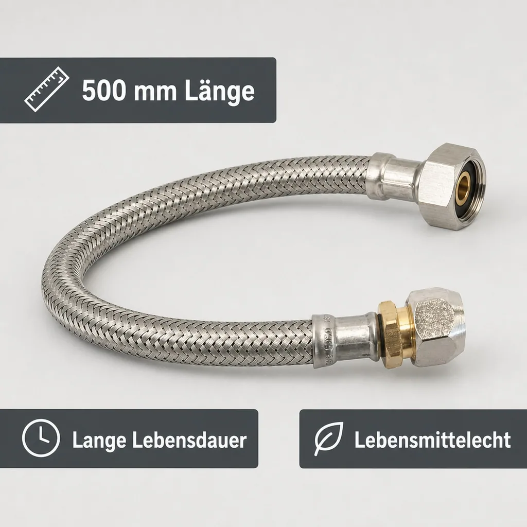 Panzerschlauch, Flexschlauch, Edelstahl, 10mm, 3/8" ÜM, 500mm, DN8