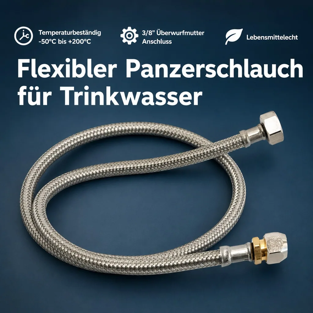 Panzerschlauch, Edelstahl, Flexschlauch DN8, 3/8"ÜM 1500mm, Trinkwasser geeignet
