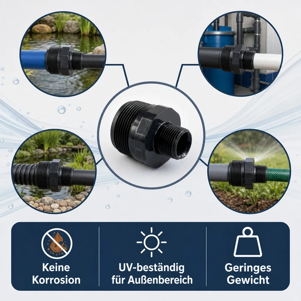 PVC Fittings, Reduziernippel, Doppelnippel, PVC-U AG 1 1/2" x 3/4"