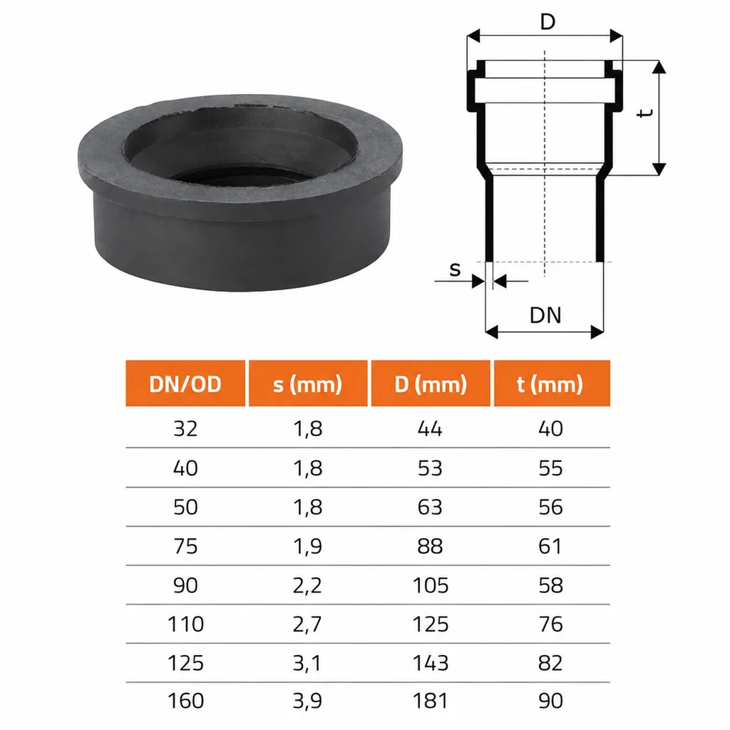 HT Rohr Gummimanschette DN 50, Abwasserrohr Dichtung, Muffe
