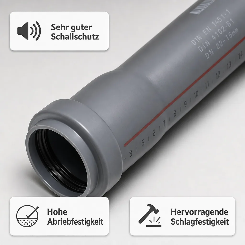 HT Rohr 40mm, Abwasserrohr, DN40, 500mm, grau