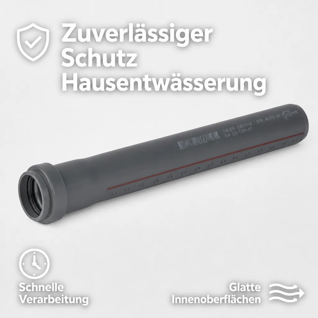 HT Rohr 40mm, Abwasserrohr, DN40, 500mm, grau