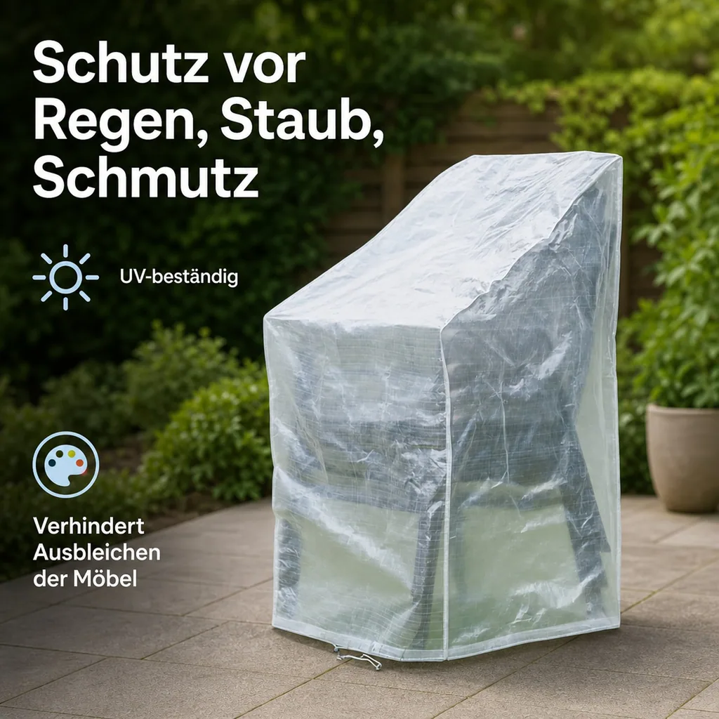 Schutzhülle Gartenmöbel, Abdeckhaube, transparent, für Stapelsessel ca. 65x65x110/150cm