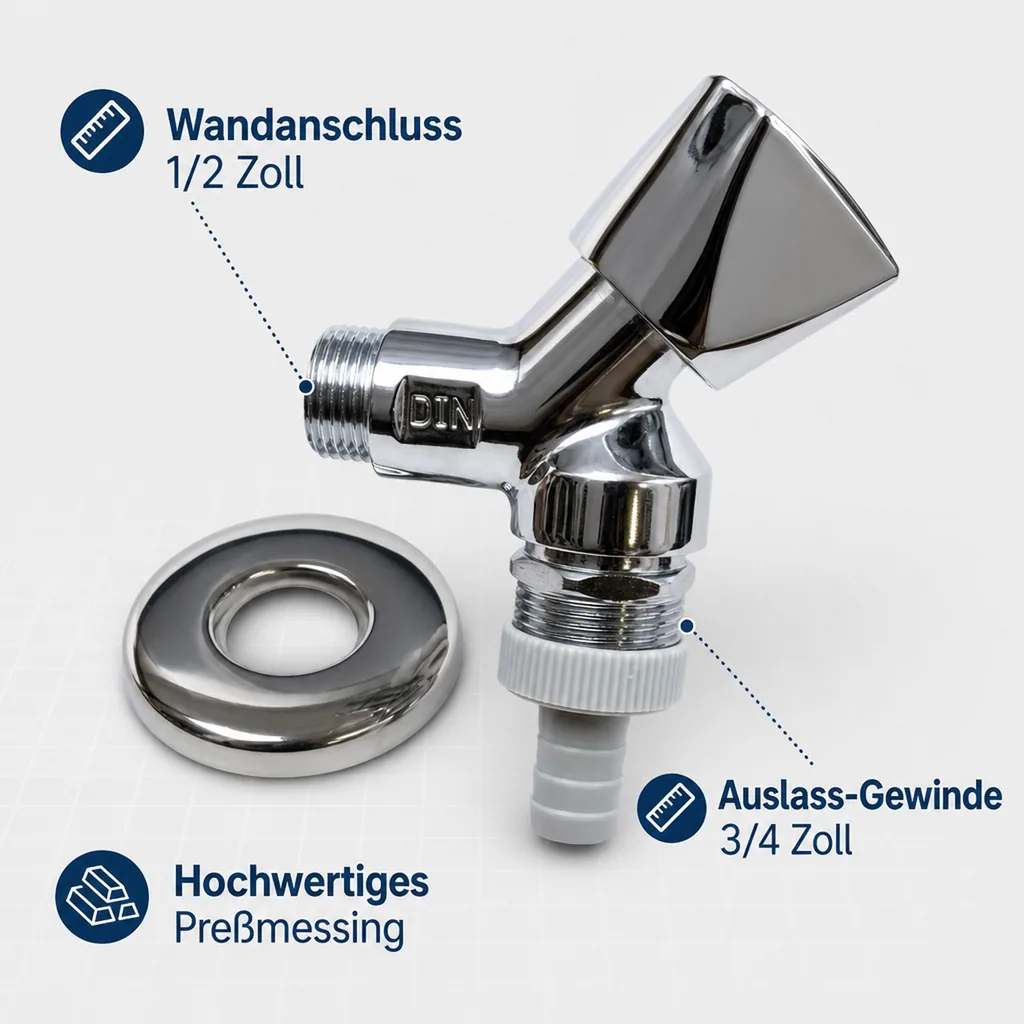 Schrägsitzventil 1/2 Zoll, Geräteventil, mit Rückflussverhinderer