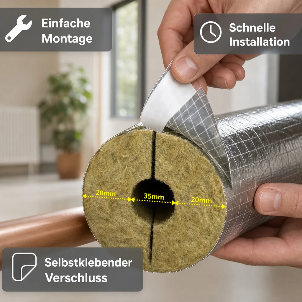 Rohrisolierung Steinwolle ALU, 35mm, 20mm, 1m, Heizungsrohrisolierung