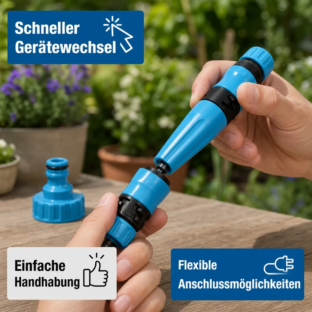 Gartenschlauch Set, 1/2 Zoll Schlauchkupplung, Wassersprenger, Wasserhahnanschluss 3/4 Zoll