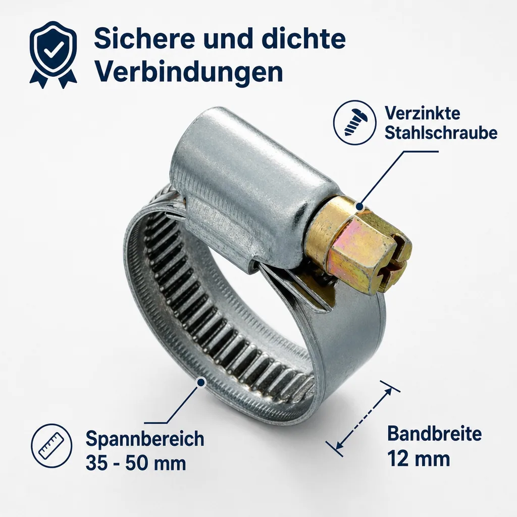 Schlauchschellen Edelstahl, 12mm, 35-50mm, W2, DIN 3017