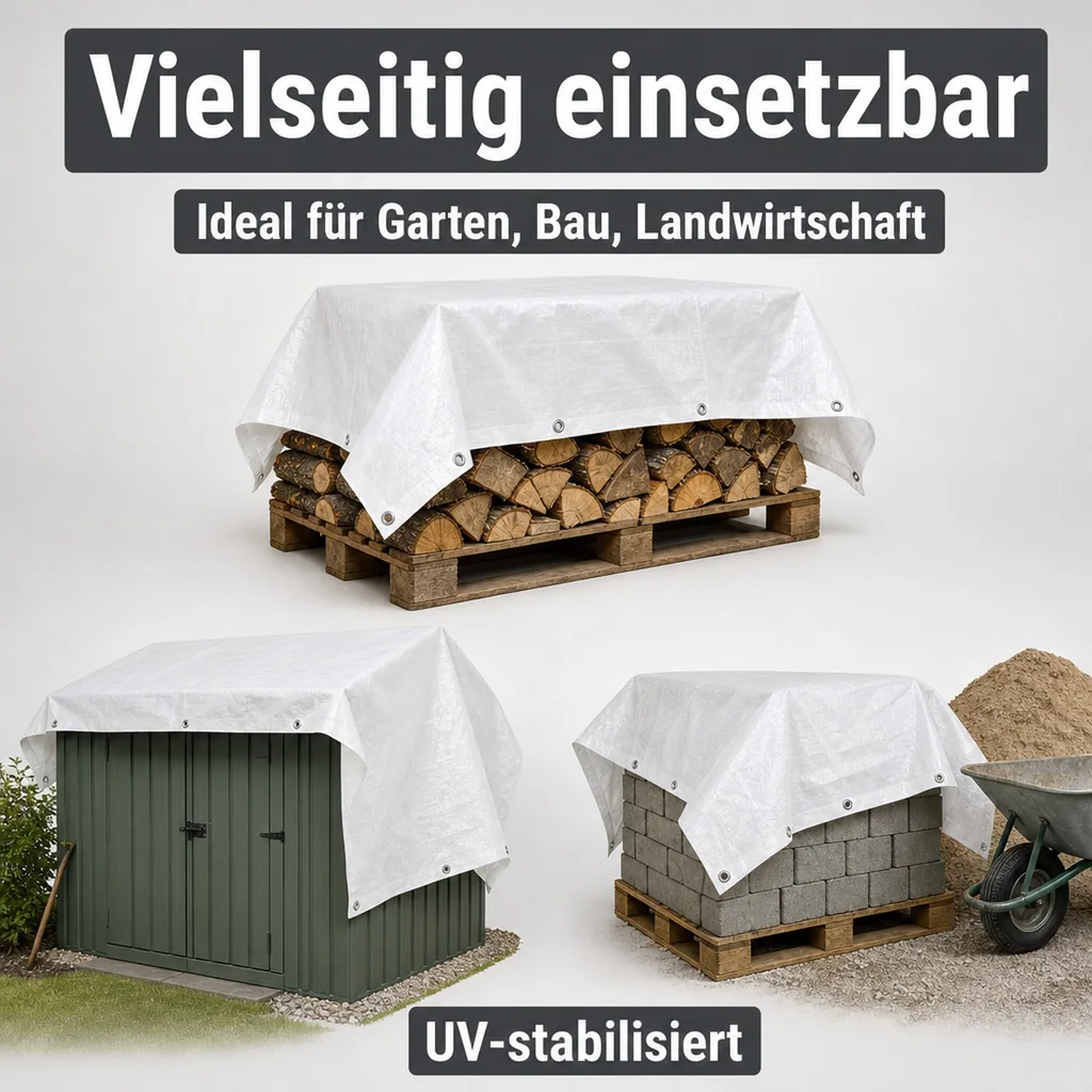 Abdeckplane, wasserdicht, 180 g/m², 5 x 8 (40m²), weiss, reißfest