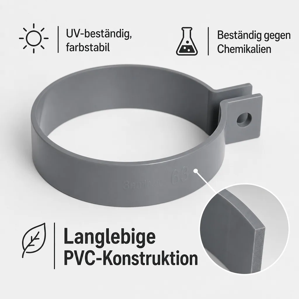 Regenrinne Halter, PVC Bügel graphit, Fallrohr System 63