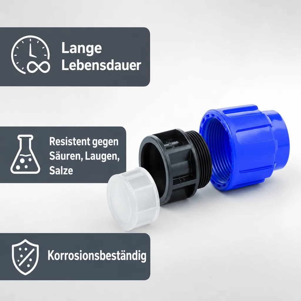 PE Rohr Verschraubung, Endkappe 20mm, Trinkwasser, Klemmverbinder