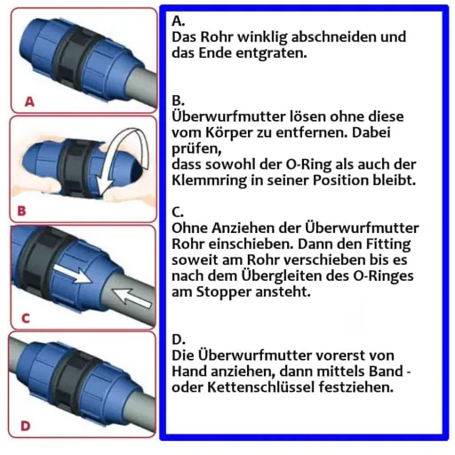 PE Rohr Verschraubung 25mm, Klemmfitting, Rohrverbinder, Trinkwasser, Kupplung Muffe