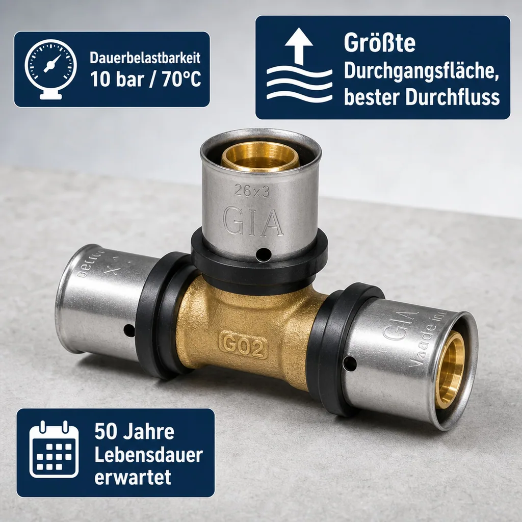 Pressfitting T-Stück 26x3, für Verbundrohr, DVGW zertifiziert