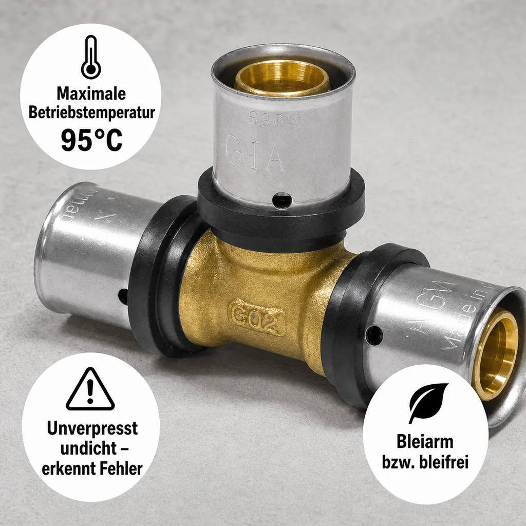 Pressfitting T-Stück 26x3, für Verbundrohr, DVGW zertifiziert
