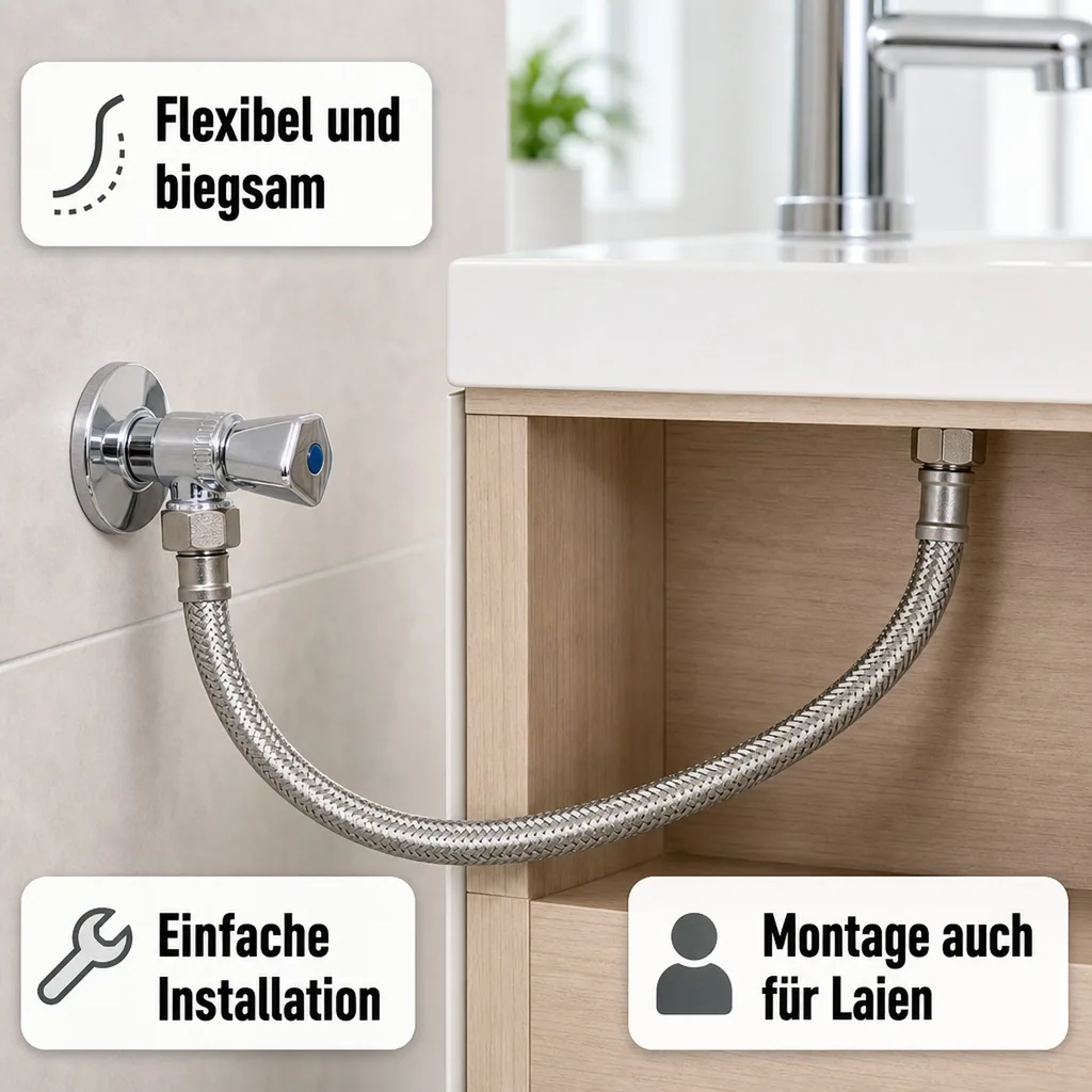Panzerschlauch DVGW, Edelstahl, Flexibel, 1/2 Zoll, 3/4 Zoll, Sanitär