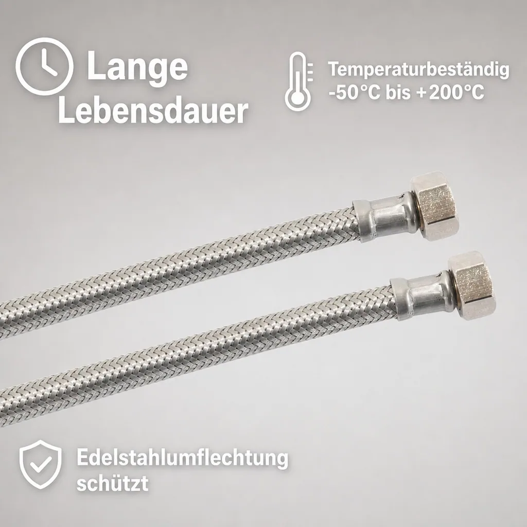 Panzerschlauch DVGW, Edelstahl, Flexibel, 1/2 Zoll, 3/4 Zoll, Sanitär