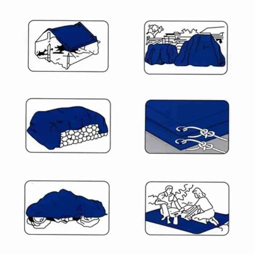 Gewebeplane blau 70g/m², Abdeckplane, reißfest, wasserabweisend, mit Ösen, 2x3m (6m²)