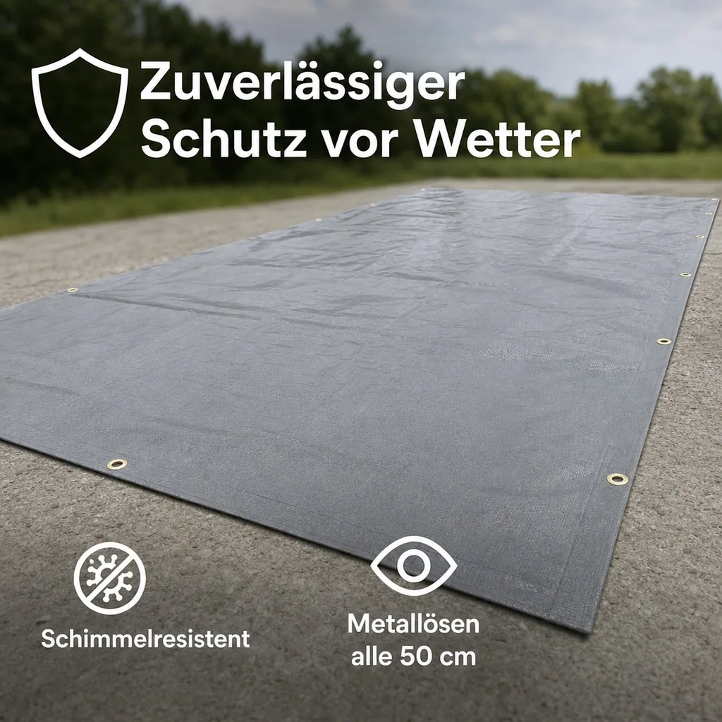 Abdeckplane 280 g/m², 3x5m grau (15m²), wasserdicht und reißfest