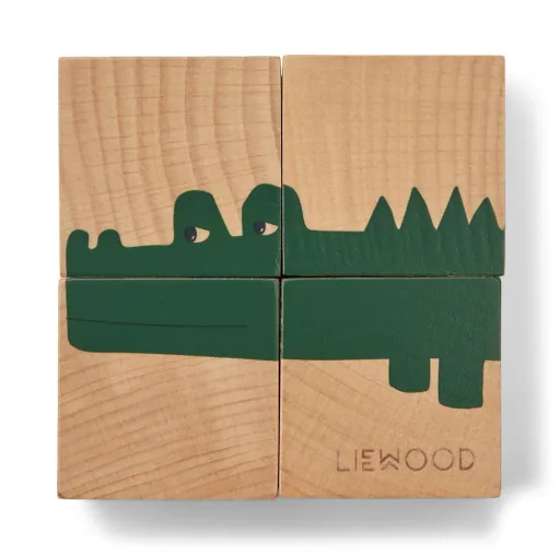 Liewood Puzzle, Holz Puzzle, Holzwürfel - Aage, Farbe: Monster / Nature