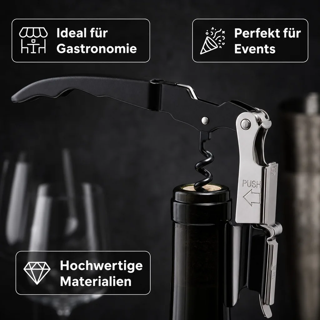 RAPIDO Kellnermesser, Sommeliermesser mit Kapselheber, Schwarz beschichtet, Hochwertiger Edelstahl