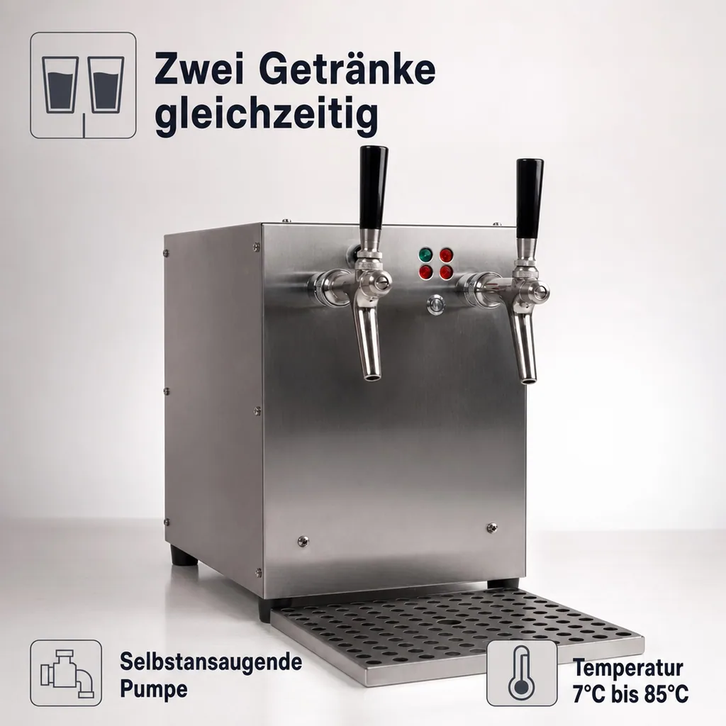 Glühweinzapfanlage, Getränke durchlauferhitzer - mit selbstansaugender Pumpe, Edelstahl, 2-leitig 6 kW