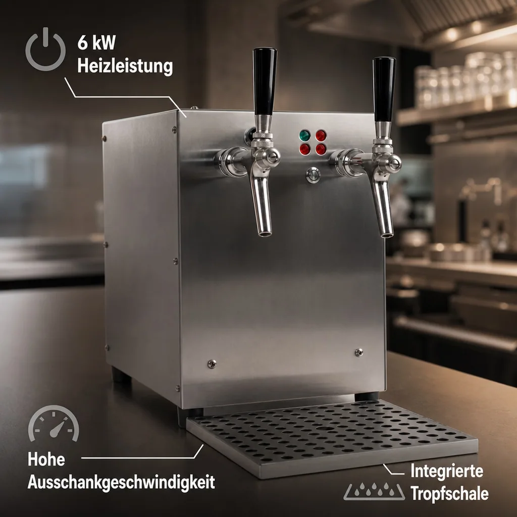 Glühweinzapfanlage, Getränke durchlauferhitzer - mit selbstansaugender Pumpe, Edelstahl, 2-leitig 6 kW
