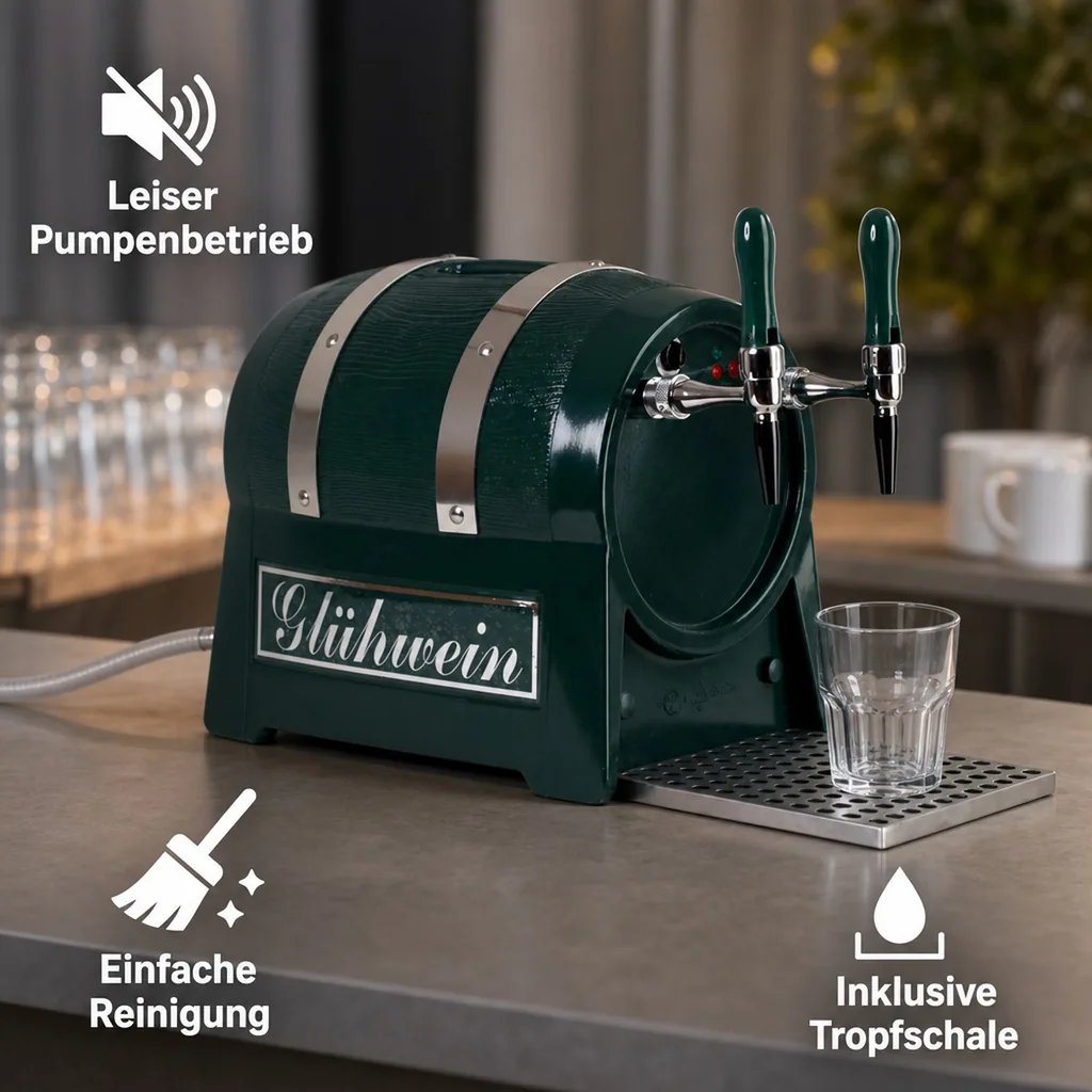 Glühweinzapfanlage, Getränke-Durchlauferhitzer, 9kW, Fassform, mit elektrischer Pumpe, 2-leitig