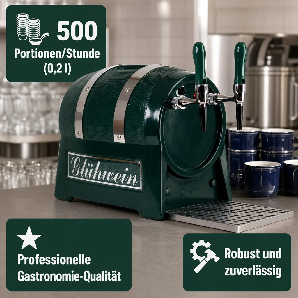 Glühweinzapfanlage, Getränke-Durchlauferhitzer, 9kW, Fassform, mit elektrischer Pumpe, 2-leitig