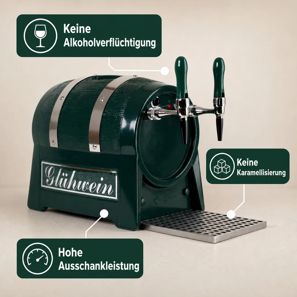 Glühweinzapfanlage, Getränke-Durchlauferhitzer, 9kW, Fassform, mit elektrischer Pumpe, 2-leitig