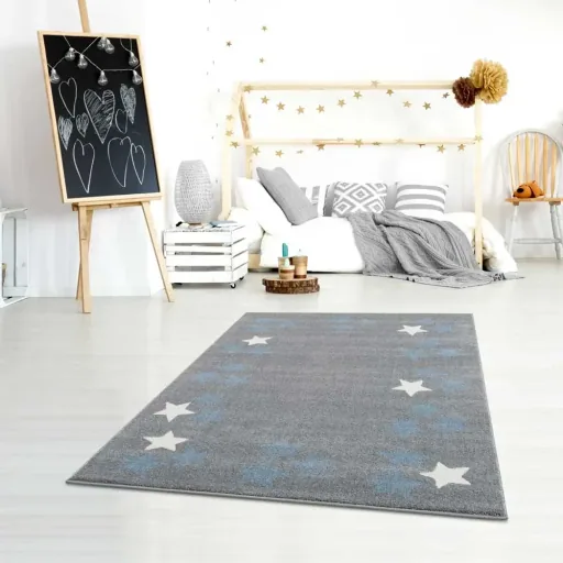 Livone Teppich Sternenband blau grau, Teppichgrösse: 160 x 230 cm