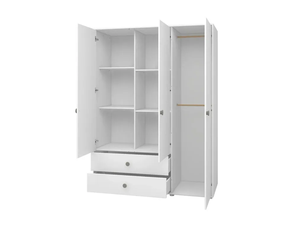 Flexa Kleiderschrank - Roomie, 3 Türen + 2 Schubladen, Farbe: Weiß/Naturgrün