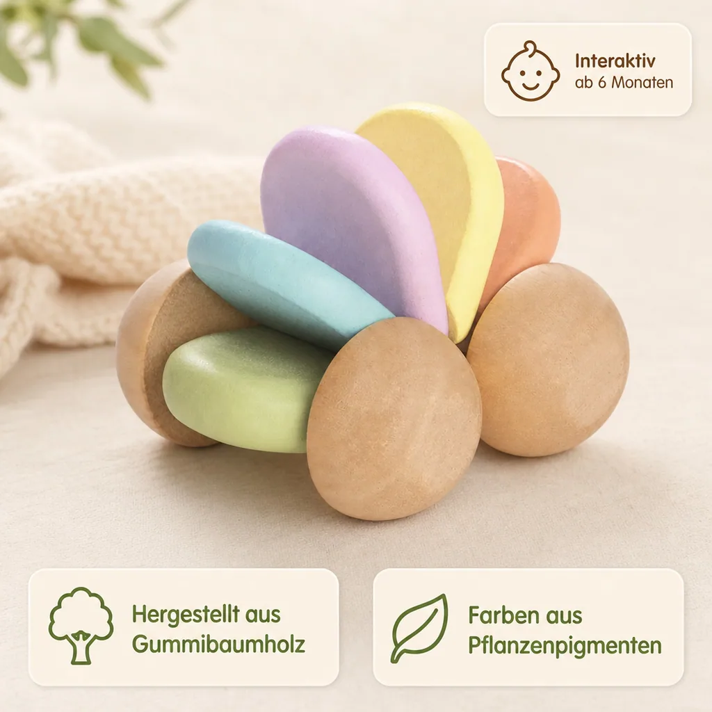 Plan Toys - Babyauto pastell, Gummibaumholz