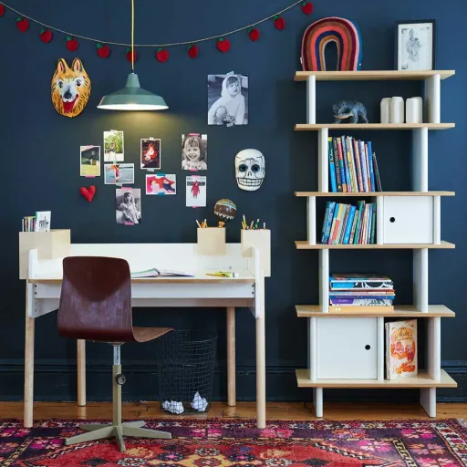 Oeuf Bücherregal Mini Library schmal Walnuss mit weiß