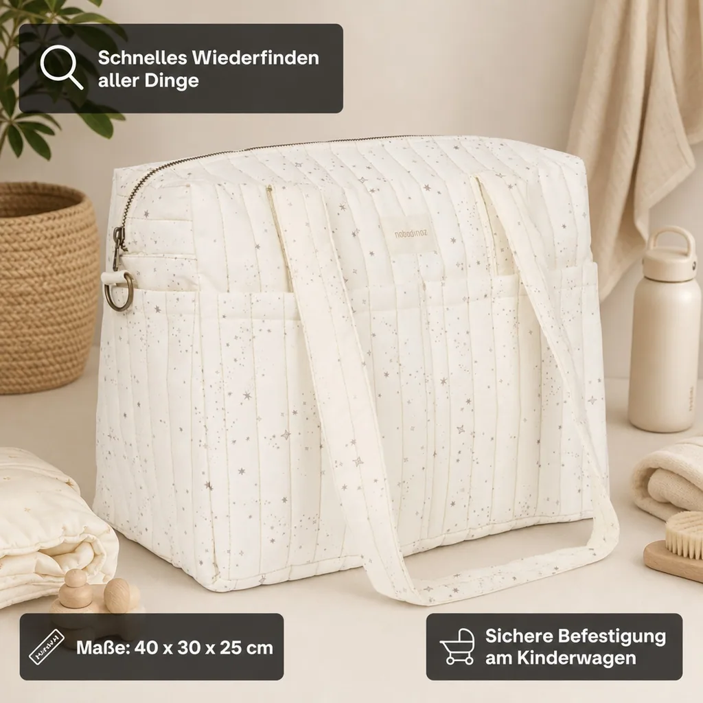 Nobodinoz STORIES Wickeltasche für Kinderwagen, Kinderwagen tasche, 40 x 30 x 25 cm, Farbe: Natürliche Milchstraße