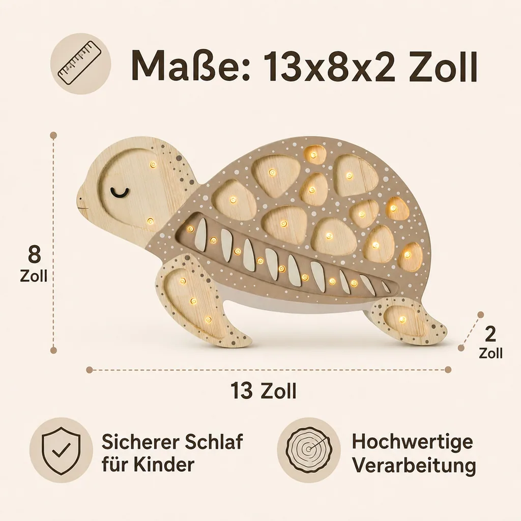 Little Lights Nachtlicht Kinder, Nachtlampe Schildkröte - 100% Kiefernholz natur, Farbe: Sanddüne