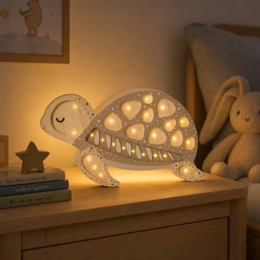 Little Lights Nachtlicht Kinder, Nachtlampe Schildkröte - 100% Kiefernholz natur, Farbe: Sanddüne