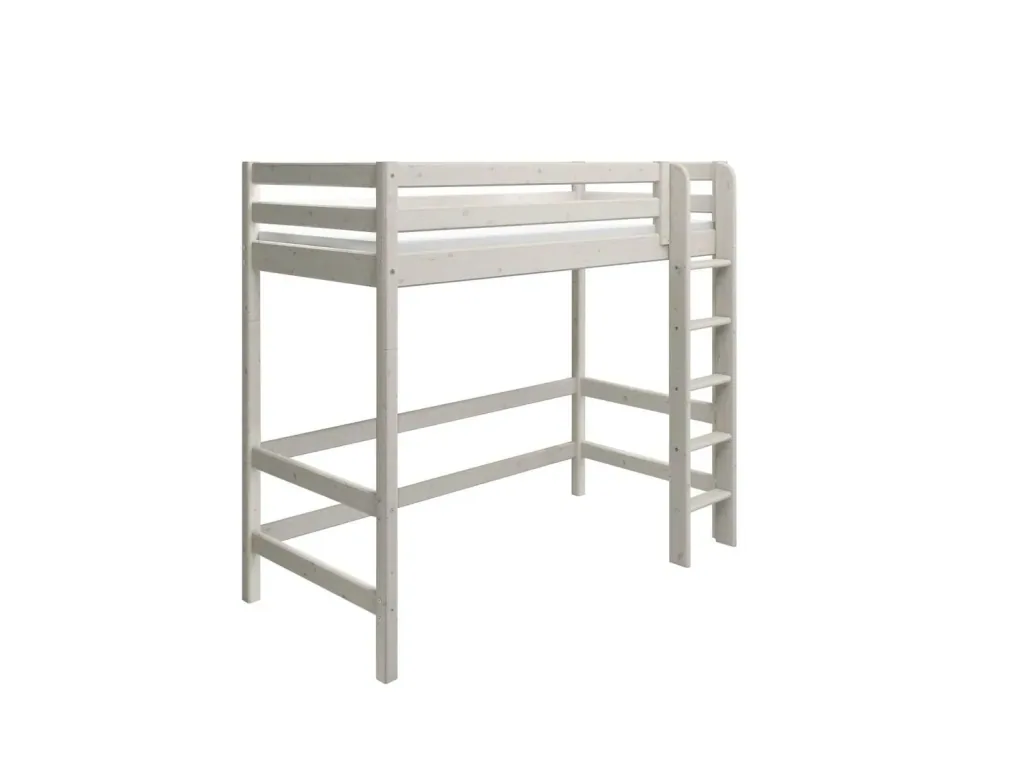 FLEXA Classic Etagenbett, Hochbett, Kiefer - Sicheres & Mitwachsendes Kinderhochbett mit Rutschfester Leiter, 90x200 cm, Farbe: Weiß gewaschene Kiefer