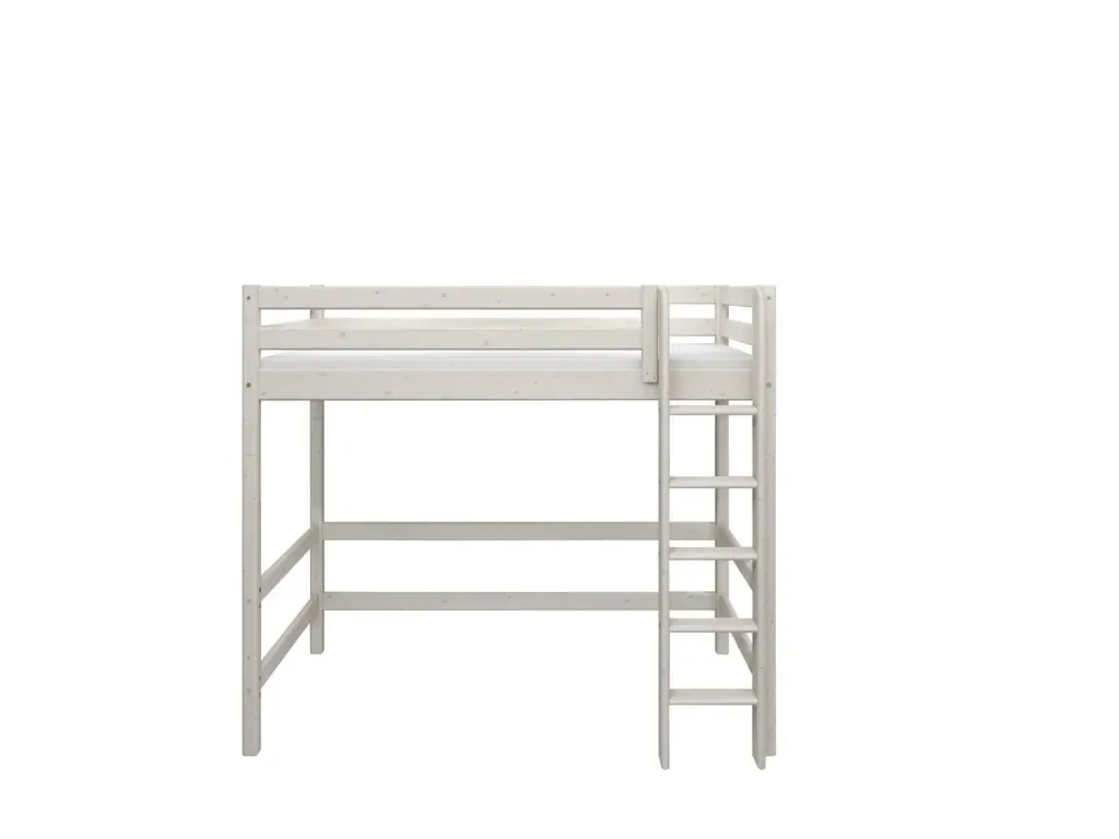 FLEXA Classic Etagenbett, Hochbett, Kiefer - Sicheres & Mitwachsendes Kinderhochbett mit Rutschfester Leiter, 90x200 cm, Farbe: Weiß gewaschene Kiefer