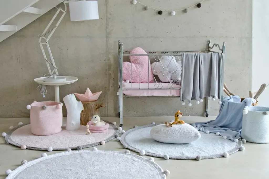 Lorena Canals Teppich rund Baumwolle Bubbly grau