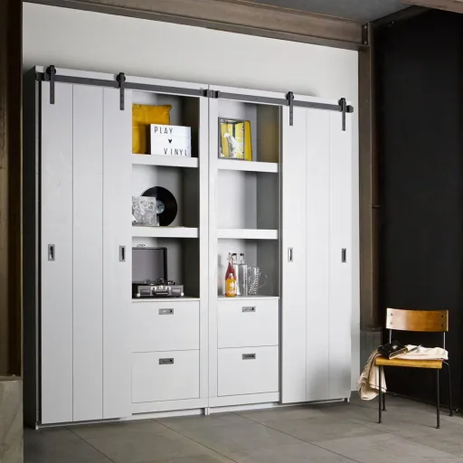 Woood Schiebetür Schrank sägerau grau