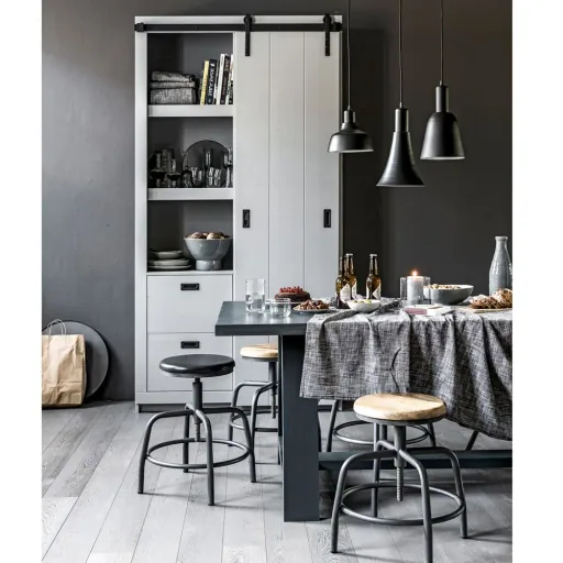 Woood Schiebetür Schrank sägerau grau