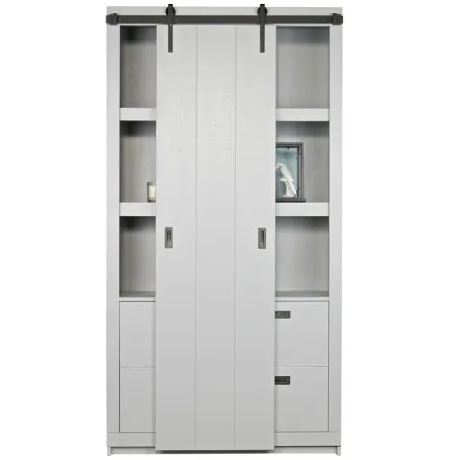 Woood Schiebetür Schrank sägerau grau