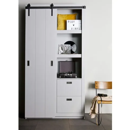 Woood Schiebetür Schrank sägerau grau